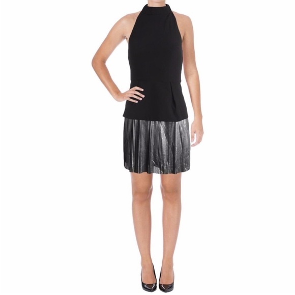 NWT AQ/AQ Belaya Mini halter silver pleated Dress - Picture 1 of 8